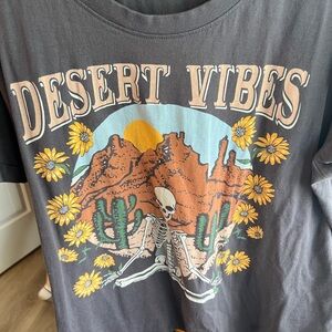 Desert Vibes Graphic Tee — Charcoal with Sunset Artwork